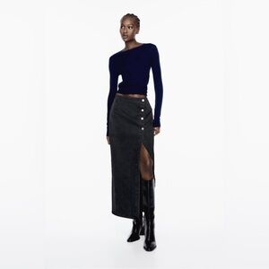 Z1975 DENIM WRAP MIDI SKIRT BLACK ZARA